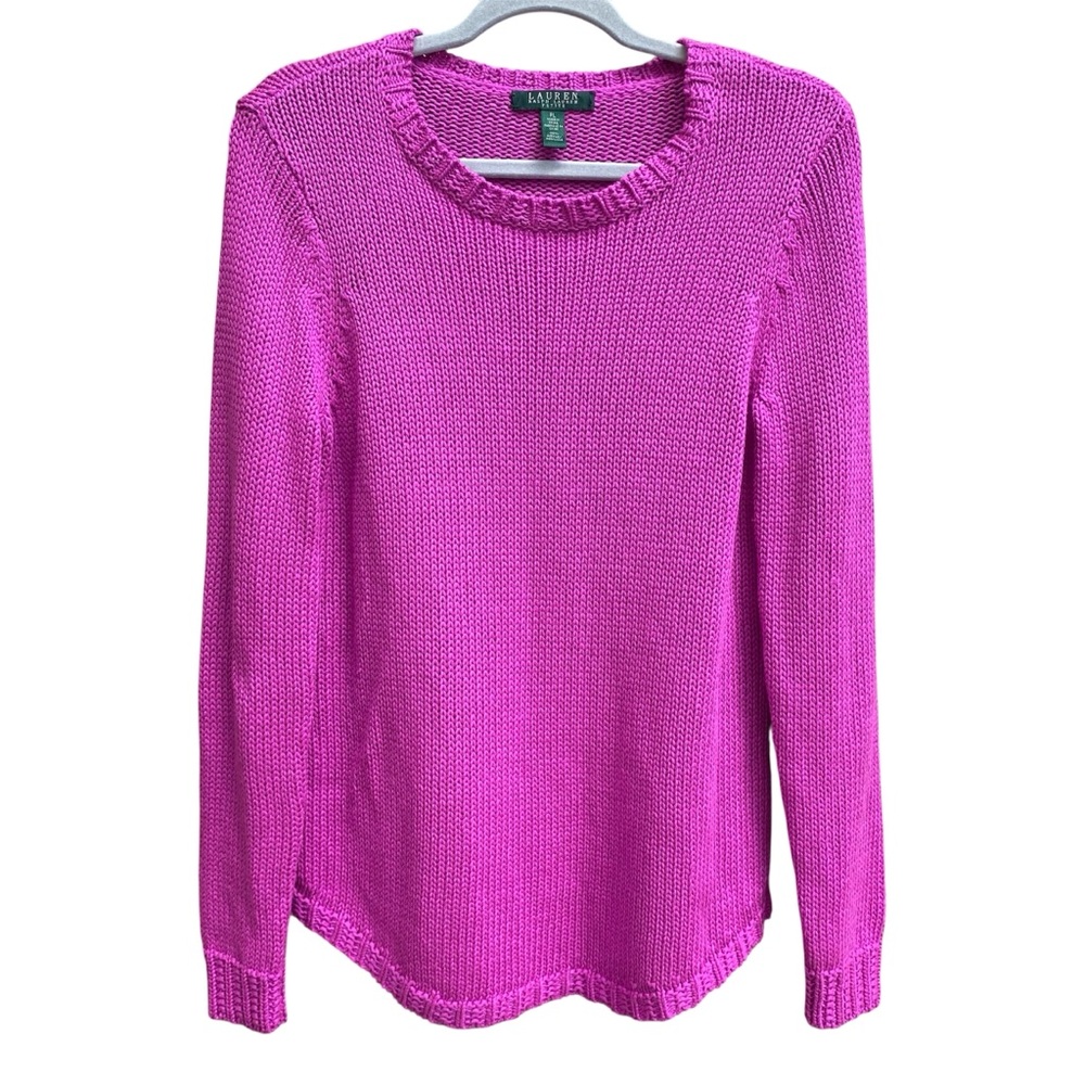 Lauren Ralph Lauren Magenta Sweater Womens Size Large Petite LP Long Sleeve Knit
